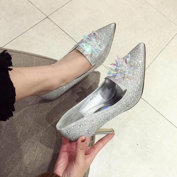 

luxury diamond high heels women cinderella crystal shoes pointed toe pumps ladies party wedding shoes sliver 10cm stiletto1, Black