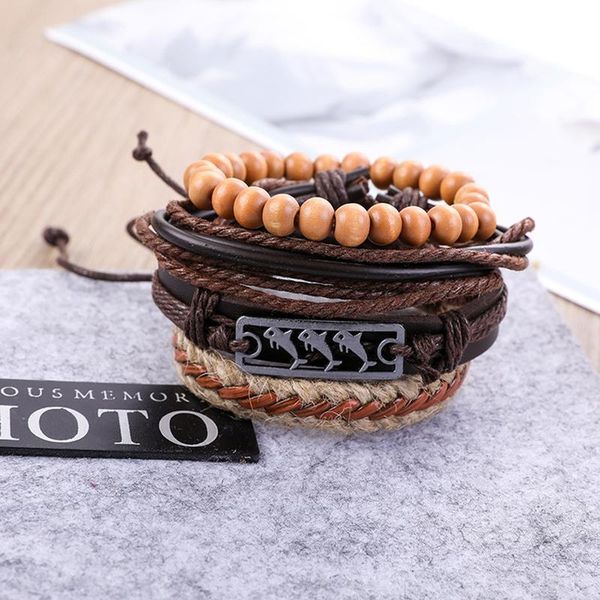 

eif dock 4pcs/set shark badge lettter hope charm brown rope leather bracelets for male cuff adjustable women brac jllchh
