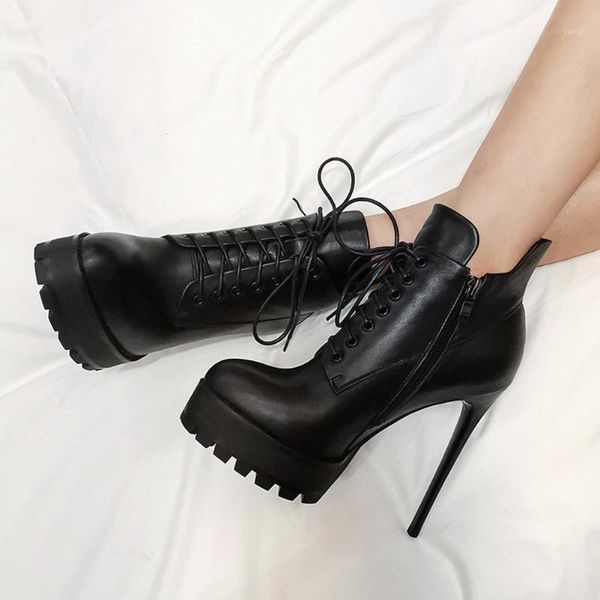 

boots jouir talons brand design female shoes ultra thin heels 13 days zipper cross-tied platform ankle women boots1, Black
