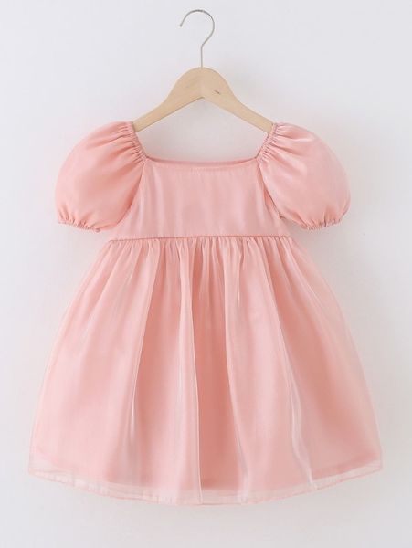 

toddler girls puff sleeve mesh dress she, Red;yellow