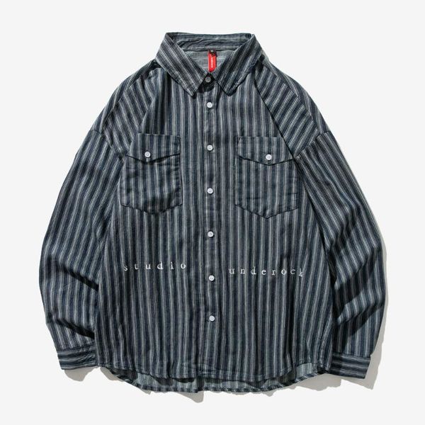 

100% cotton blue denim stripe shirt quality spring autumn long sleeve solid fashion pocket blue men jean casual cowboy shirts, White;black