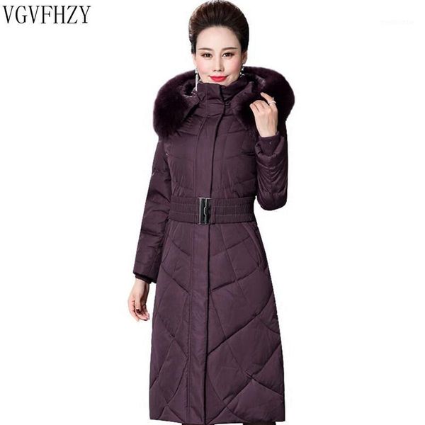 

women winter coat 2018 new hooded natural fur collar thick warm long female jacket long sleeve white duck down overcoat1, Black