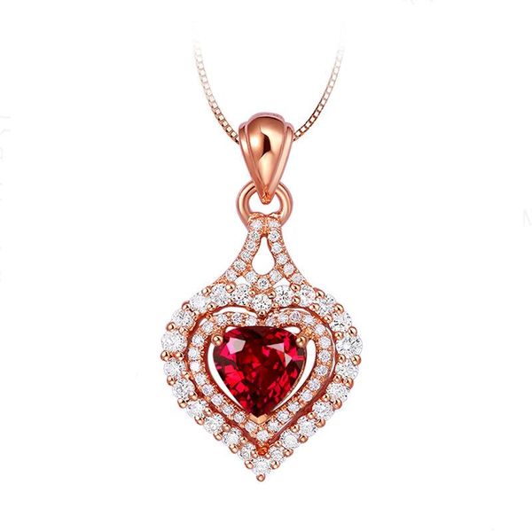 

luxury red cubic zirconia rose gold pendant necklace for women vintage heart chain necklace chains valentine's day gift of love, Silver