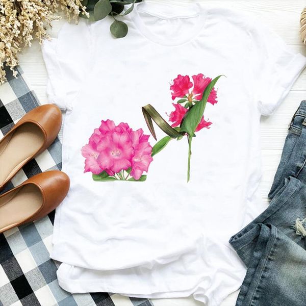 

женская леди цветочный вацчатый режим симпатичные kawaii streetwear печать дамы t tee женская рубашка одежда футболка женская верхняя графич, White