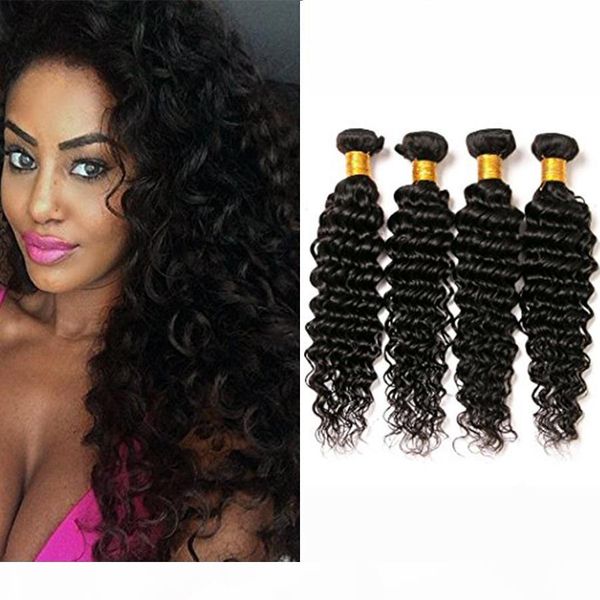 

brazilian hair deep wave 4pcs lot human hair extensions grade 7a unprocessed brazilian hair weaves bundles tangle natural color dyable, Black;brown