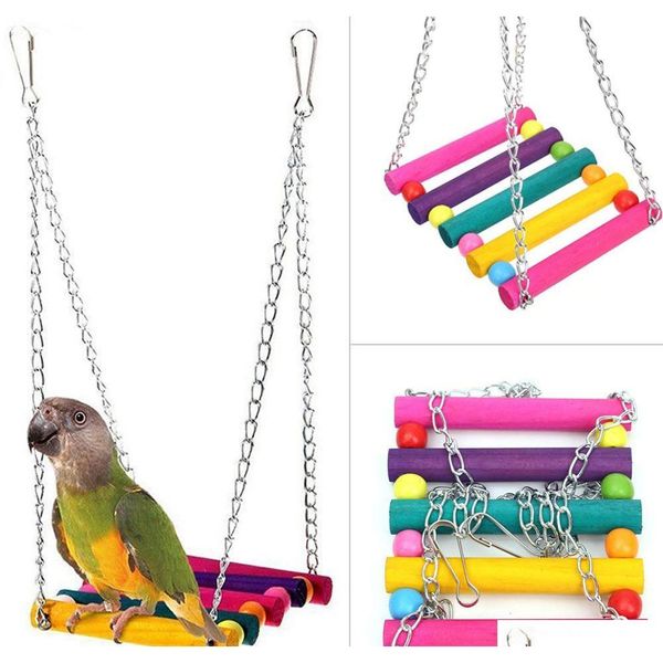 

natural wooden parrots swing toy birds perch hanging swings cage with colorful beads bells qylale new_dhbest