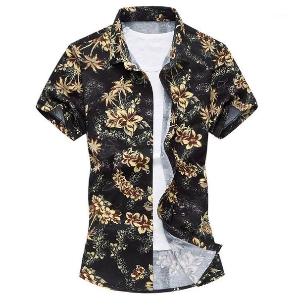 

2020 summer men's short sleeve shirt pattern printed male fashion casual slim beach hawaiian shirt flower plus size -7xl1, White;black