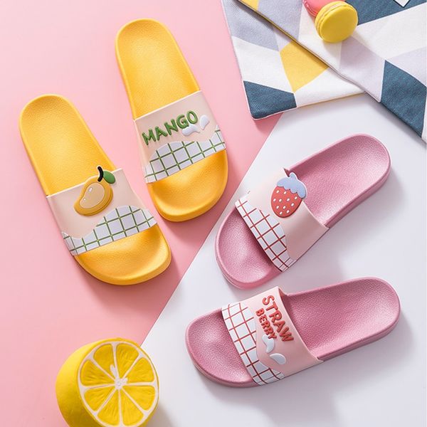 

cartoon fruit banana strawberry home women slippers summer lovers indoor shoes non-slip flat ladies slides pvc sandals slipper, Black
