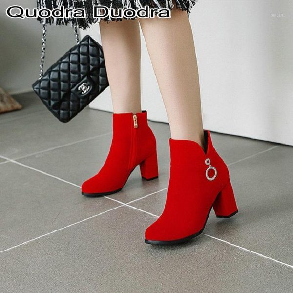 

red fashion boots new winter ankle women boots thick high heels round toe shoes casual office female ladies shoes cut big size1, Black