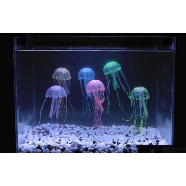 

10cm*21cm artificial glowing jellyfish with sucker fish tank aquarium decoration aquarium ornaments accessories 6 colors for choices b9eyq