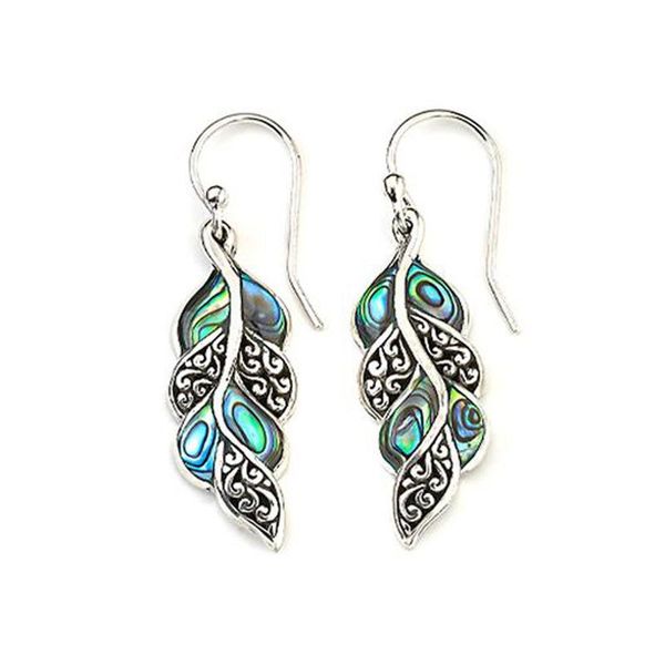 

boho ethnic peacock feather drop earrings tribal jewelry carved metal blue painting epoxy small dangle earring women, Silver