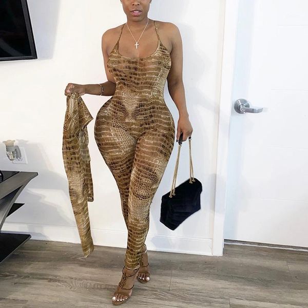 

serpentine print fitness jumpsuit women summer sportswear sleeveless crop cover rompers womens jumpsuit two piece set1, Black;white