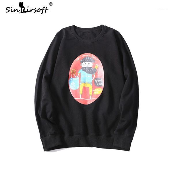 

sinairsoft brand mens loose long-sleeve sweatshirt casual o-neck creative cartoon print clothing 2019 autumn new trend warm1, White;black