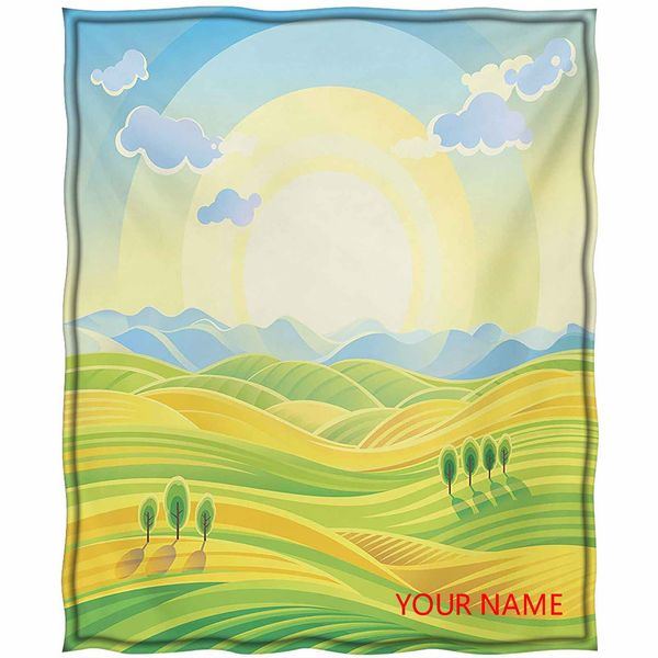 

страна ультра охлаждение бросок одеяло, солнечный сельский пейзаж с полями холмов в осенний цвет мультяшный арт принт diy одеяло, рука и