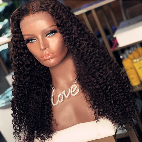 

dark brown curly wig for all skins women daily wear heat fiber lace replacement wig synthetic hair african, Black;brown