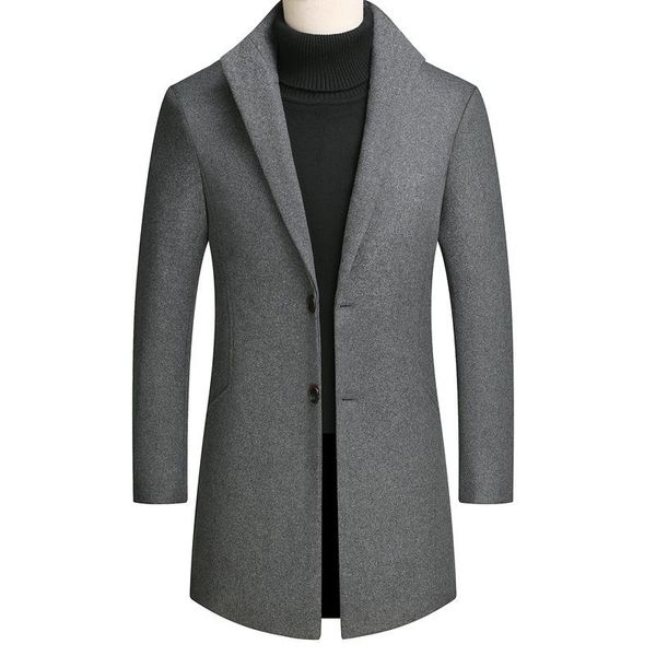 

men's wool & blends 2021 autumn and winter mid-length woolen coat business casual classic style solid color windbreaker male brand, Black
