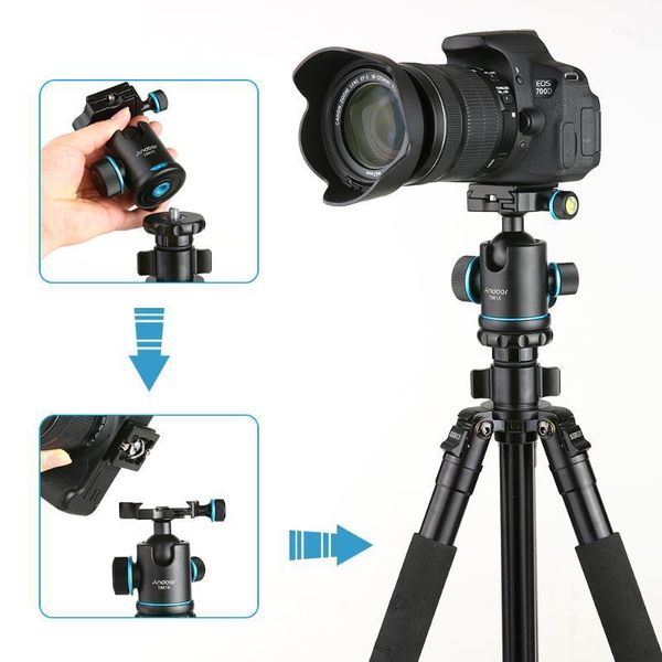

tripod heads andoer tb81x ball 360 degree ballhead for monopod slider dslr camera with 3pcs 1/4" to 3/8" srew adapters1