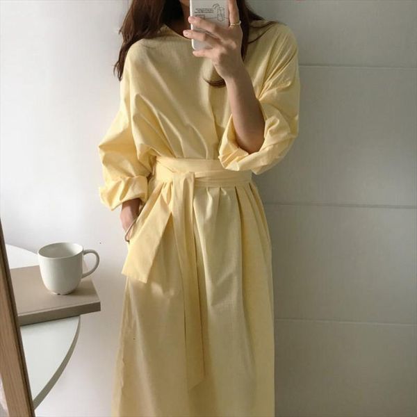 

women dress long shirt dress cotton vintage robe loose plus size summer dresses long sleeve belt all match, Black;gray