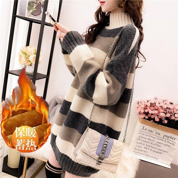 

women's sweaters woman thick sweater autumn winter striped loose mid-length femme chandails pull hiver, White;black