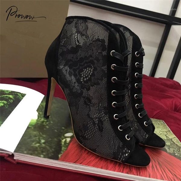 

prowow fashion style black genuine leather women summer boots sandals open toe lace up thin high heel sandals shoes woman1