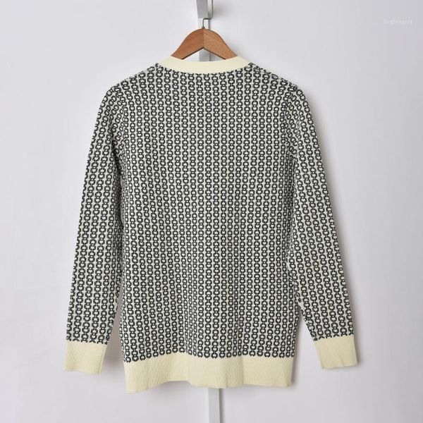 

women sweater temperament vintage print button cardigan knit jacket1, White