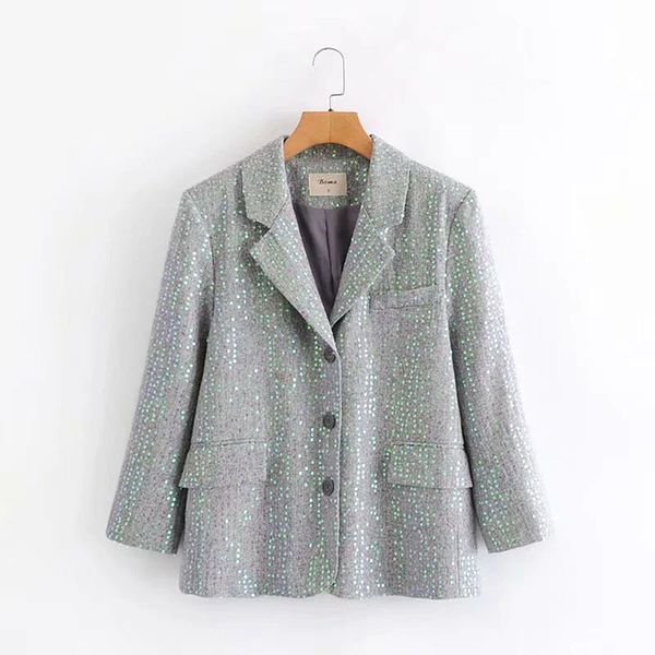 

2021 new women elegant sequins decoration long sleeve single-breasted slim check coat office work suit jacket outerwear spw4, White;black