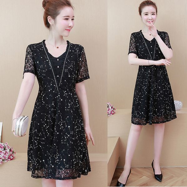 

female lace ladies will see big plus size thin cocktail casual beach dress party fa26, Black;gray