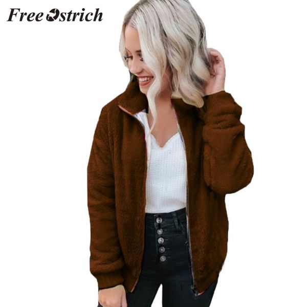 

ostrich fashion women's warm fluffy sweatshirt personality winter zipper casual plush coat comfortable soft smooth coat new, Black;brown