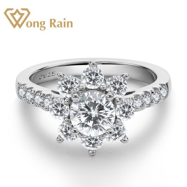 

wong rain trendy 925 sterling silver created moissanite gemstone diamonds wedding engagement flower ring fine jewelry wholesale q1214, Golden;silver