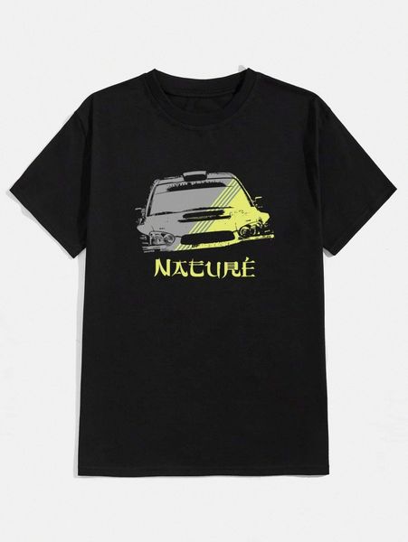 

romwe guys car & letter graphic tee a7xp#, White;black