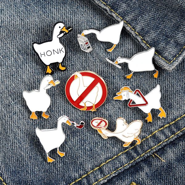 

cartoon cute game goose brooch pins set funny animal alloy paint big white goose brooches for children jewelry gift badge shirt pin, Gray