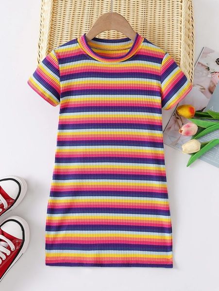 

toddler girls block striped ribbed knit dress she, Red;yellow