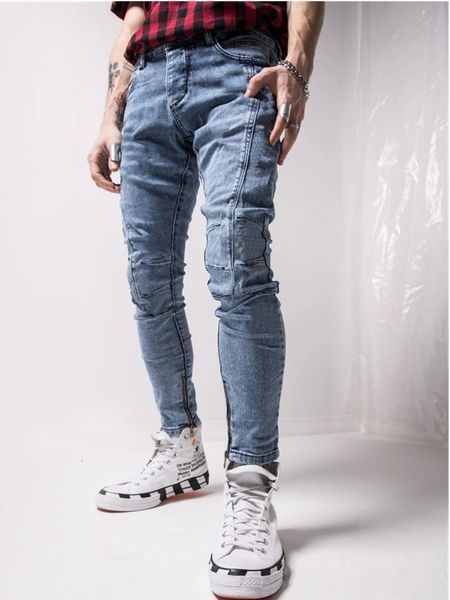 

mens cool designer brand blue ny zipper draped men's smart casual waistline jeans pencil -3xl