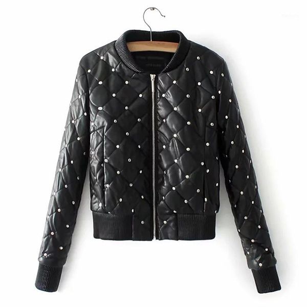 

fashion warm short pu jacket women coat faux leather rivet moto biker short coat zipper jacket1, Black