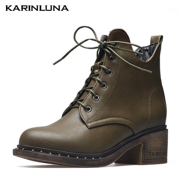 

boots karin 2021 arrival woman shoes retro cross-tied thick heels short plush ankel boots1, Black