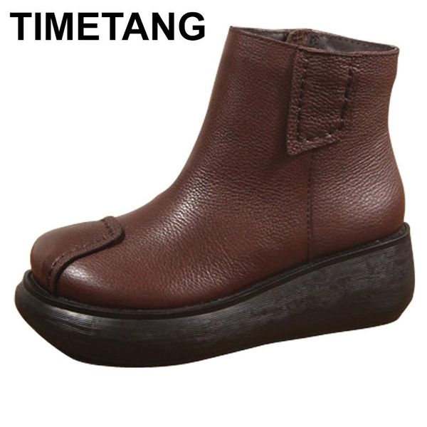 

boots timetang mid-calf women leather shoes casual ladies winter handmade platform design zip bootse981, Black
