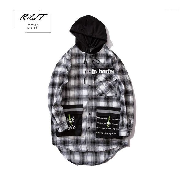 

rljt.jin 2019 faux men's hooded shirts with large pockets fall hip hop casual print cotton comfortable men's shirts1, White;black