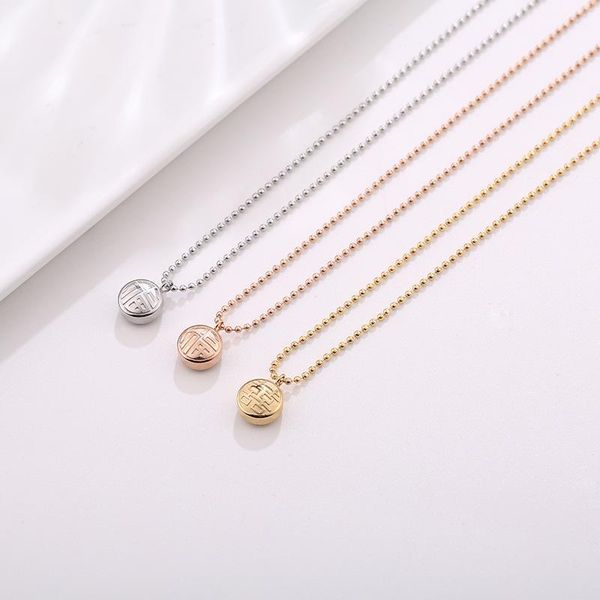 

double-sided chinese lucky words necklaces for women stainless steel jewelry, round pendant necklace beads chain collares 2020, Silver