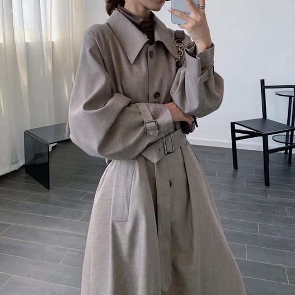 

ветровка женской осенней одежды 2020 новая корейская дама случайная свободные длинные курток ветровки, Tan;black