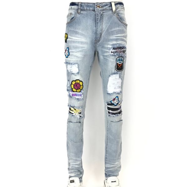 

cool pencil tattered stretch slim fit hop hop pants with holes fashion ladies men's jeans skinny stretch pant am31, Blue