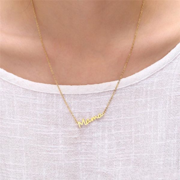 

stainless steel letter mama necklace mothers love pendant minimal necklace silver gold rose gold colors jewelry for moms mother's day