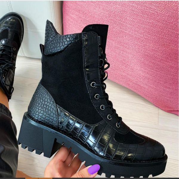 

boots size cross tied real genuine leather women fashion platform winter high heel shoes women's ankle, Black