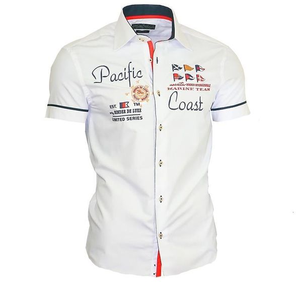 

new men shirt short sleeve summer cotton mens shirts casual slim fit letter printing turn-down collar dress shirt for men, White;black