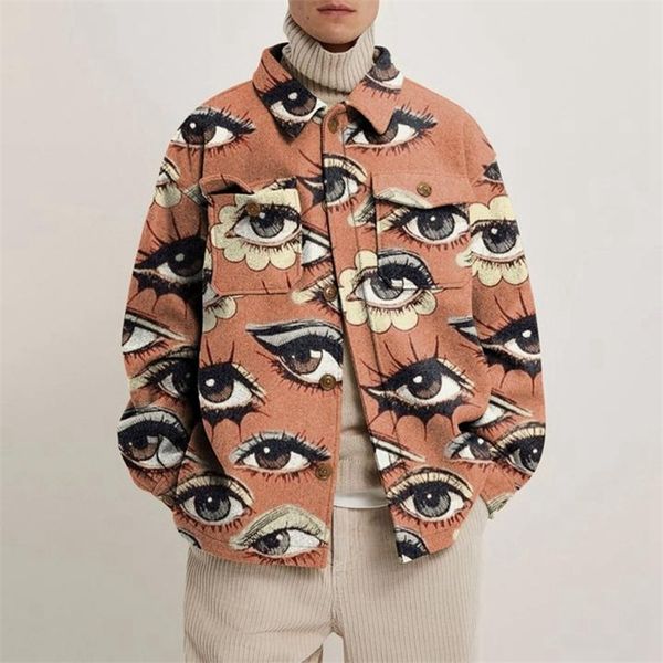 

hipster men turn-down collar shirts autumn winter fashion abstract printed thick shirt mens cardigan casual streetwear 220308, White;black