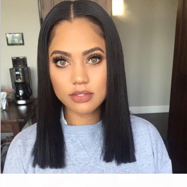 

lace bob wig silk pre plucked with baby hairs glueless virgin human brazilian short bob lace wigs silk base for african american, Black;brown