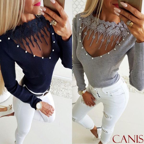 

women long sleeve patchwork crew neck casual tunic blouse pullover slim shirt spring fall clothes, White