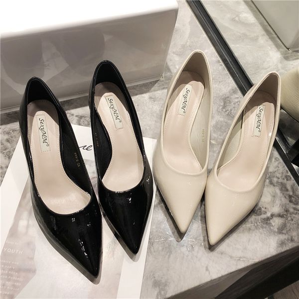

female new classic leather bombs naked black stiletto middle office lady thin high heels wedding party shoes 8wfi
