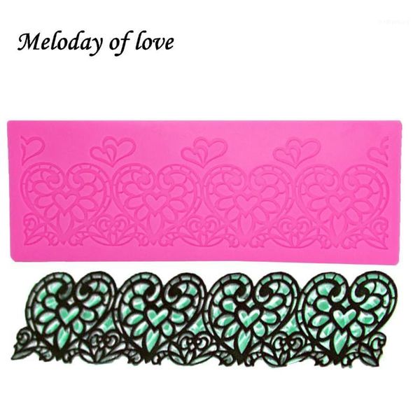 

cake tools 19cm*7cm love shape lace mat sugarcraft silicone mold heart pattern fondant border decorating gumpaste mould t13381