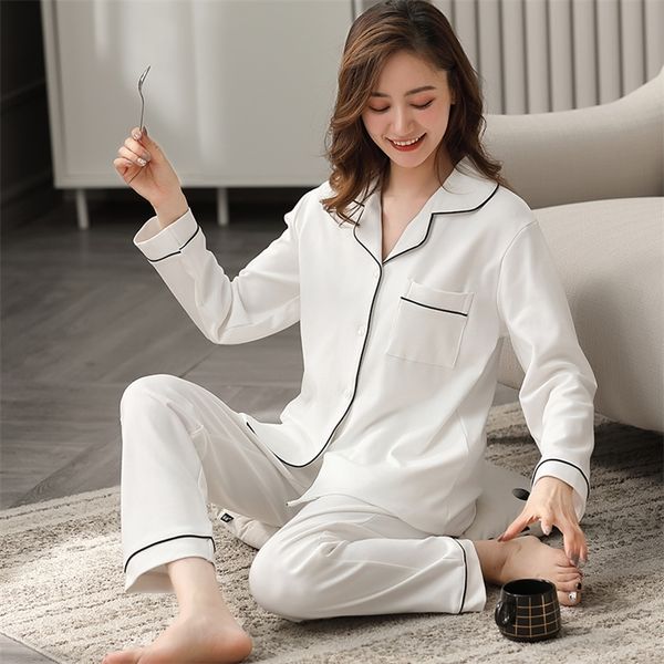 Pigiama invernale in cotone 100% per le donne Autunno maniche lunghe Soild Bianco Pijama Mujer Invier Indumenti da notte in puro cotone Rosa Pigiama Femme 201217