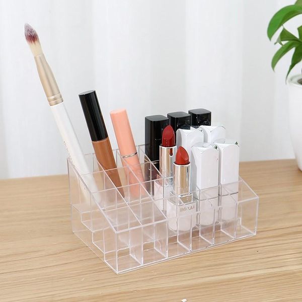 

lipstick organizer storage box 24 grids plastic acrylic transparent nail polish eyebrow pencil organizer cosmetics holder bbygne